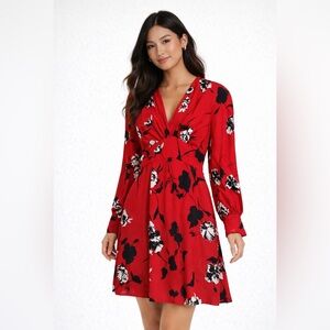 Yumi Kim Sexy Red Floral Print Long Sleeve Dress, Size S